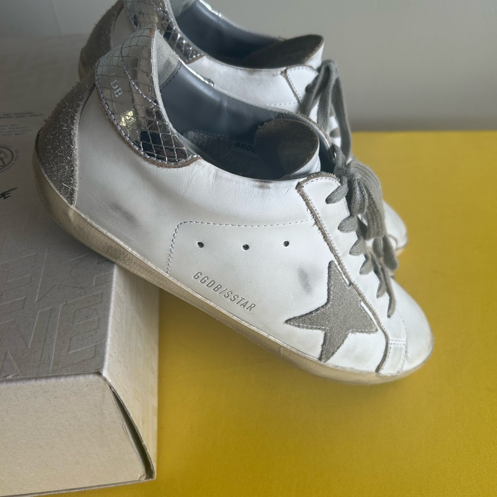 Golden Goose White and Gray Superstar Sneakers